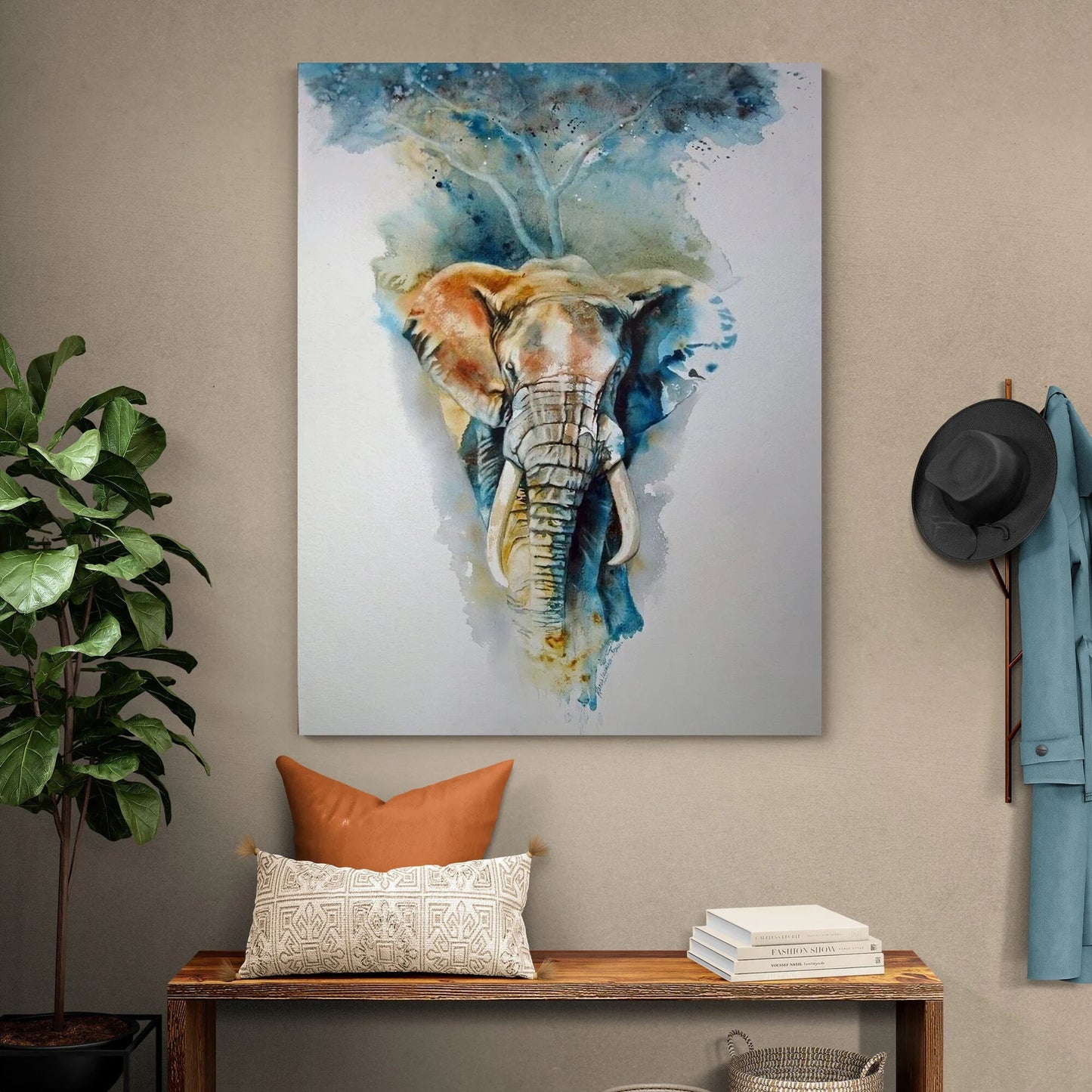 Elephant with tree canvas