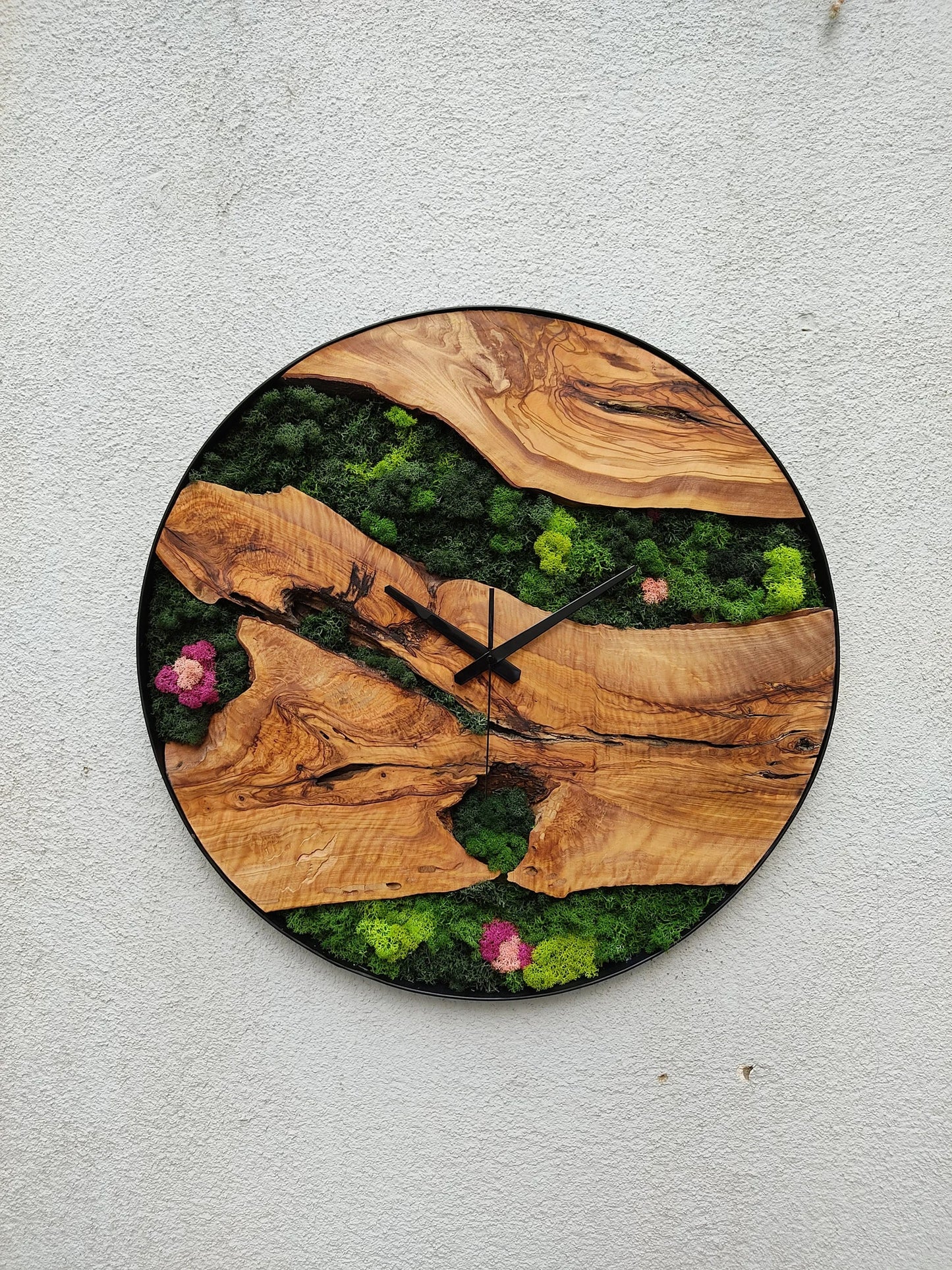 Olivenbaum Holz-Moos-Uhr