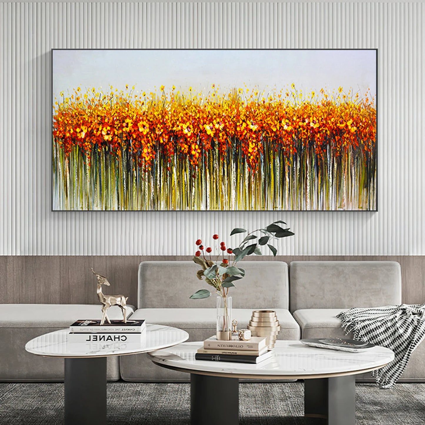 HANDGEZEICHNET Blumenfeld Orange Gelb Ölgemälde