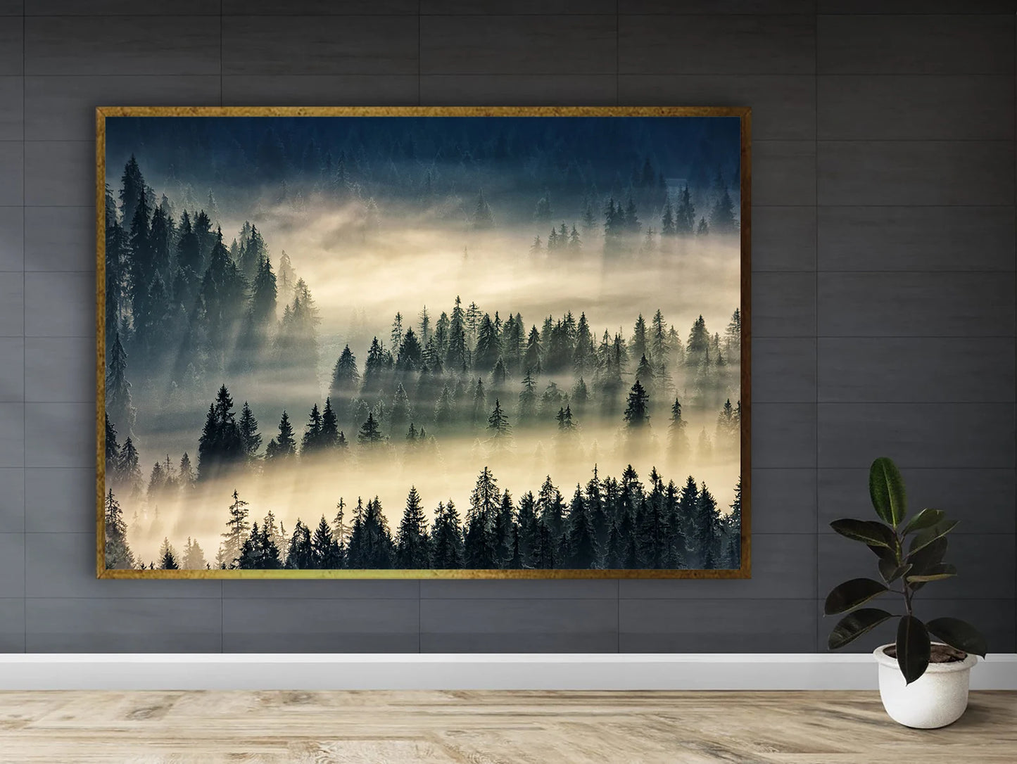 Forest with fog canvas art with frame