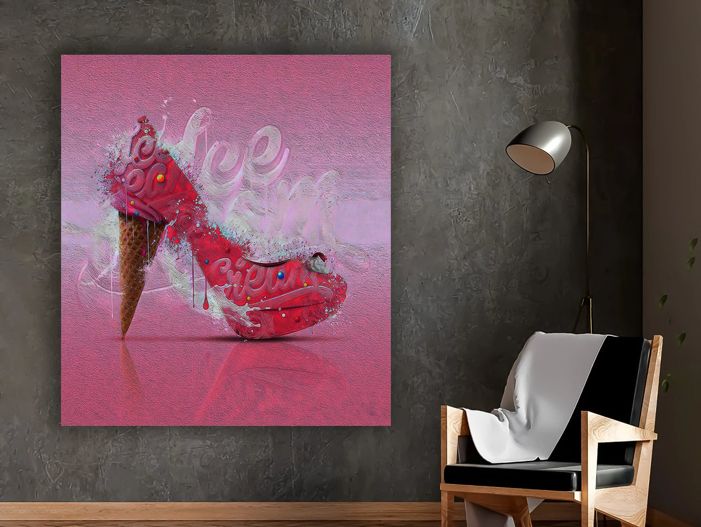 Rosa Schuh Glace Canva Kunst mit Rahmen