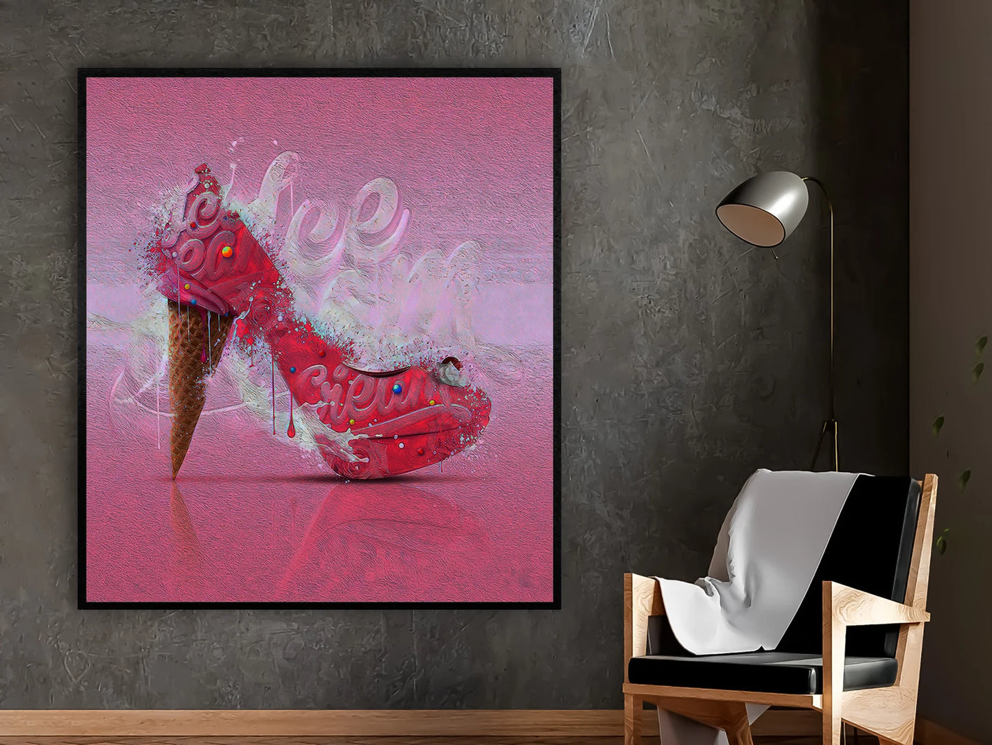 Rosa Schuh Glace Canva Kunst mit Rahmen