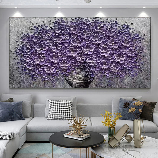HANDGEZEICHNET Kirschblüte Purple and Grey Ölgemälde