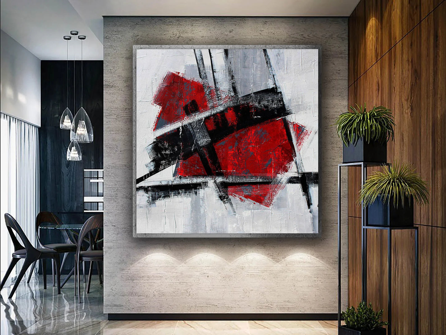 Red and Black Canva Art with Frame