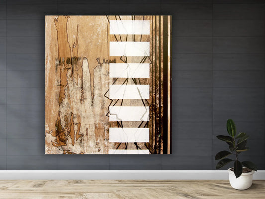 White strokes canvas art with frame